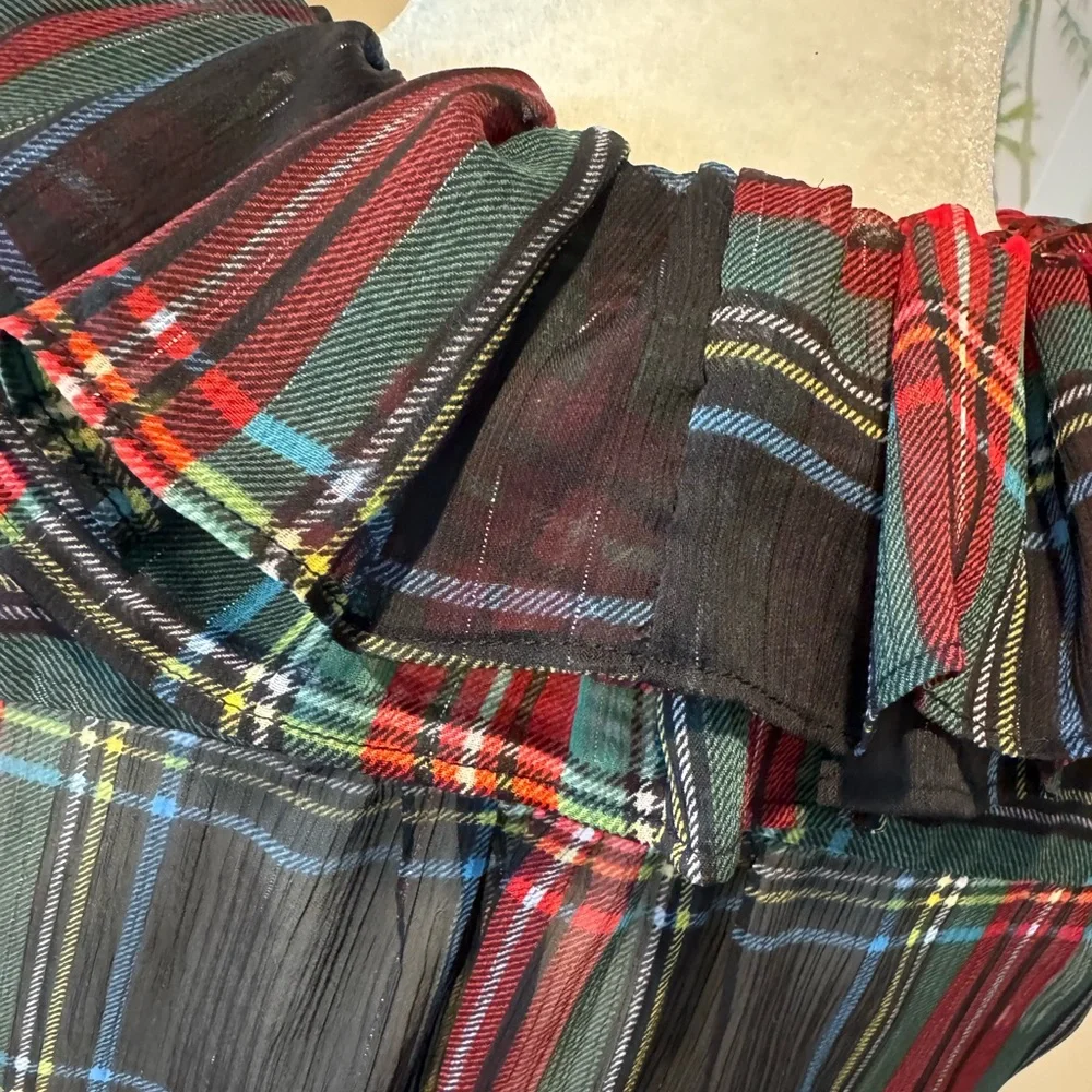 JCREW Plaid Holiday Top Sleeveless Ruffle Collar Black Stewart Tartan Cami Lined - Picture 7 of 8